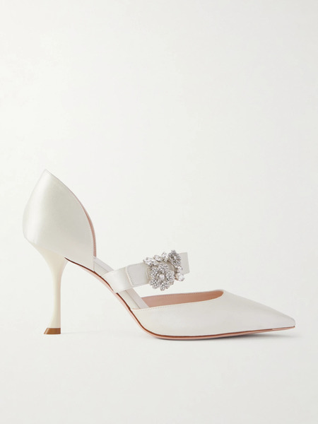  Roger Vivier Roger Vivier - Mini Bouquet 85 Crystal-embellished Satin Pumps - Off-white 