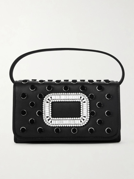  Roger Vivier Roger Vivier - Pilgrim Buckle-embellished Satin Clutch - Black 