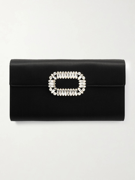  Roger Vivier Roger Vivier - Pilgrim Crystal-embellished Satin Clutch - Black 