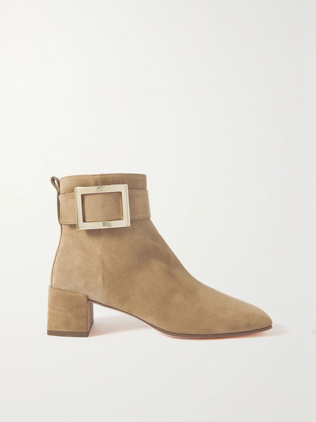  Roger Vivier Roger Vivier - So Vivier Buckled Suede Ankle Boots - Light Brown 
