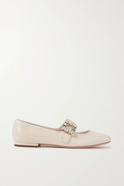  Roger Vivier Roger Vivier - Très Vivier Crystal-embellished Glossed-leather Ballet Flats - Cream 