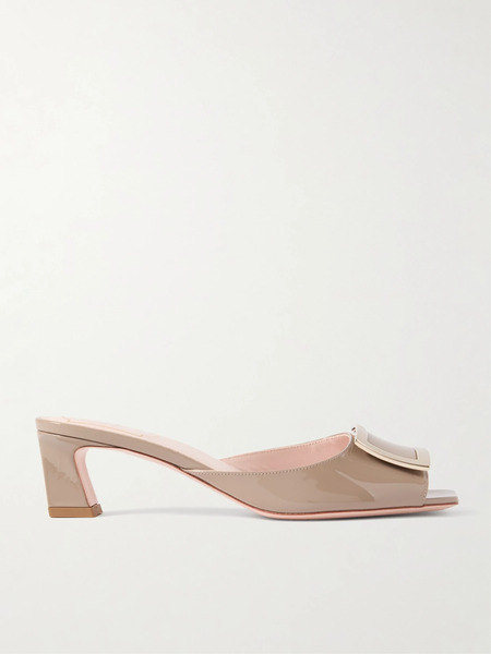  Roger Vivier Roger Vivier - Trompette 45 Embellished Patent-leather Mules - Beige 