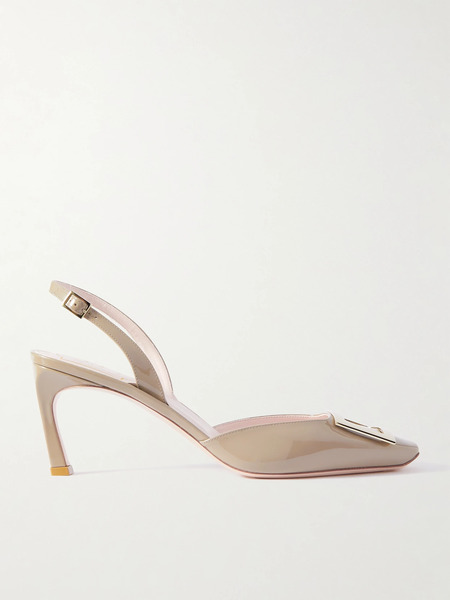  Roger Vivier Roger Vivier - Trompette 70 Patent-leather Slingback Pumps - Beige 