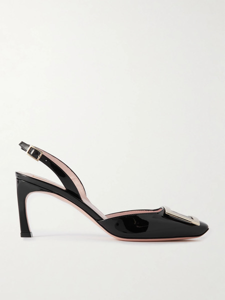  Roger Vivier Roger Vivier - Trompette 70 Patent-leather Slingback Pumps - Black 