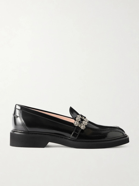  Roger Vivier Roger Vivier - Viv Embellished Glossed-leather Loafers - Black 