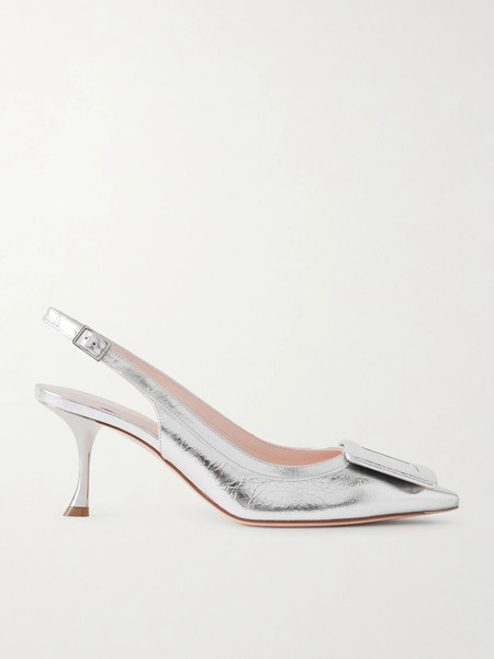  Roger Vivier Roger Vivier - Viv In The City 65 Metallic Textured-leather Slingback Pumps - Silver 