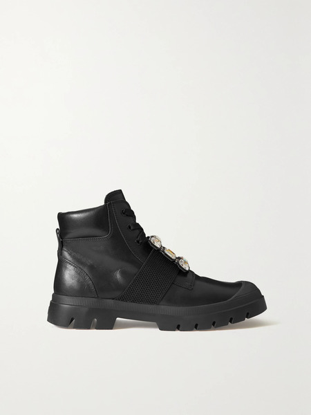  Roger Vivier Roger Vivier - Walky Viv' Crystal-embellished Leather Ankle Boots - Black 