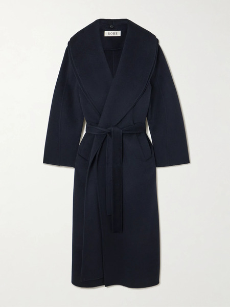  Róhe Róhe - Double-breasted Scarf-detailed Layered Wool And Cashmere-blend Coat - Navy 