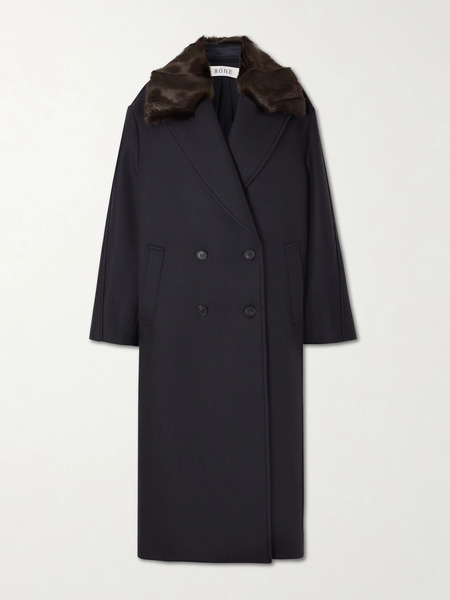  Róhe Róhe - Ezra Double-breasted Plush-trimmed Wool-blend Coat - Navy 