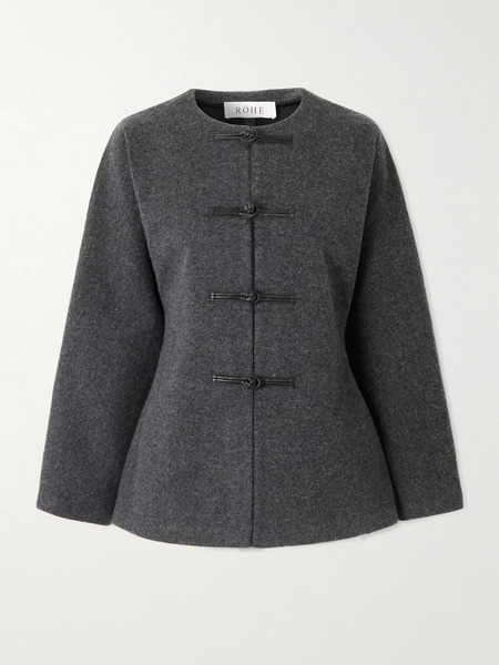  Róhe Róhe - Leather-trimmed Wool Cardigan - Dark Gray 