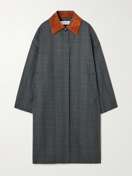  Róhe Róhe - Suede-trimmed Checked Wool Coat - Gray 