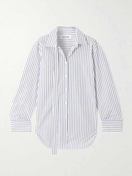  Róhe Róhe - Tie-neck Striped Cotton-poplin Shirt - White 