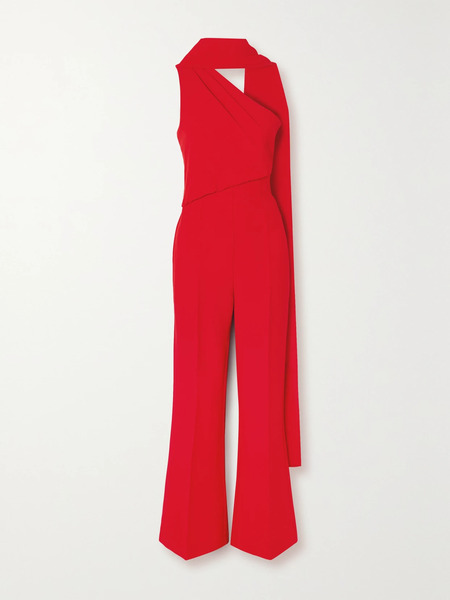  Roland Mouret Roland Mouret - Scarf-detailed Asymmetric Crepe Jumpsuit - Red 