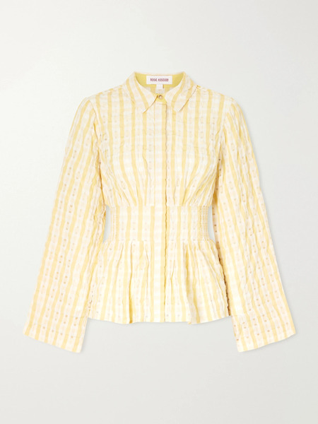  Rosie Assoulin Rosie Assoulin - Boogie Woogie Bugle Boy Shirred Checked Seersucker Blouse - Yellow 