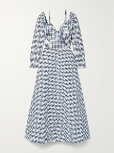  Rosie Assoulin Rosie Assoulin - Dancer Layered Checked Cotton-twill Midi Dress - Navy 