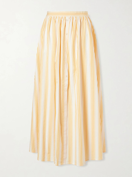 Rosie Assoulin Rosie Assoulin - Easy Does It Pleated Striped Cotton-poplin Midi Skirt - Orange 