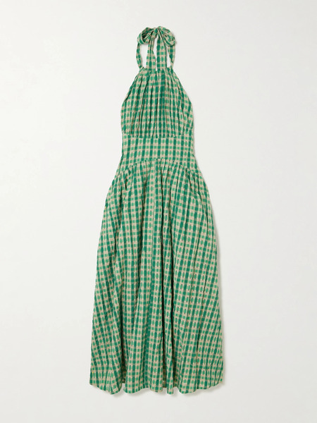  Rosie Assoulin Rosie Assoulin - Halter In The Name Of Love Gathered Checked Seersucker Halterneck Midi Dress - Green 