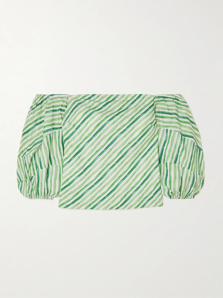  Rosie Assoulin Rosie Assoulin - Off-the-shoulder Striped Tencel™ Lyocell And Linen-blend Blouse - Green 