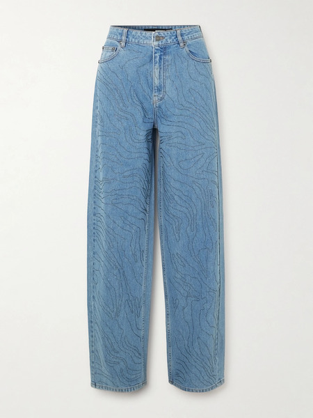  Rotate Birger Christensen Rotate Birger Christensen - Embellished Organic Denim Boyfriend Jeans - Light Denim 