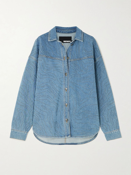  Rotate Birger Christensen Rotate Birger Christensen - Oversized Embellished Organic Denim Shirt - Light Denim 