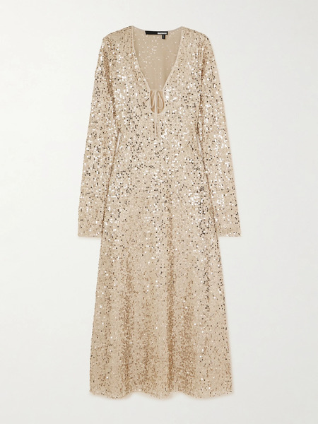  Rotate Birger Christensen Rotate Birger Christensen - Sequined Recycled-tulle Midi Dress - Gold 