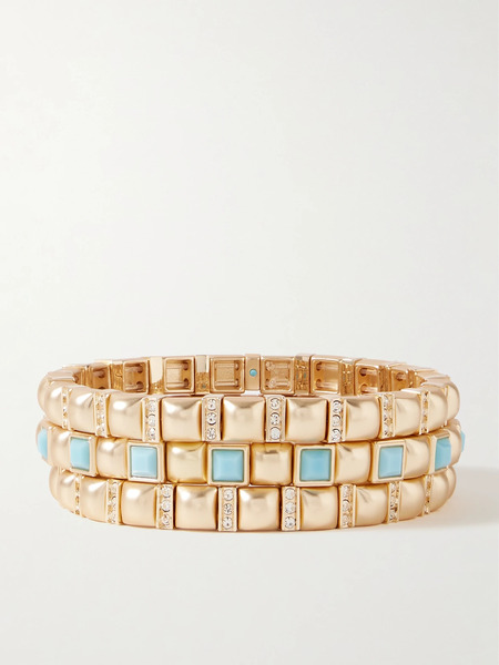  Roxanne Assoulin Roxanne Assoulin - The Mini Jeweled Set Of Three Gold-tone Crystal And Enamel Bracelets - One Size 