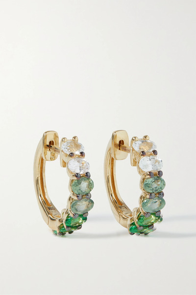  Roxanne First Roxanne First - 14-karat Gold Sapphire Hoop Earrings - Green 