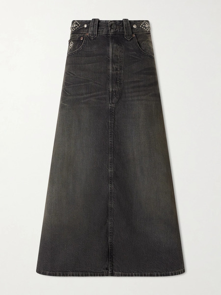  Rrl Rrl - Danielle Studded Denim Midi Skirt - Black 