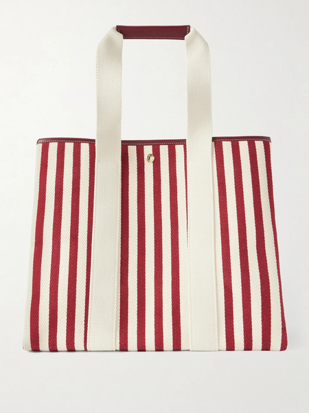  Rue De Verneuil Rue De Verneuil - Traversée Anderson Large Webbing And Leather-trimmed Striped Canvas Tote - Burgundy 