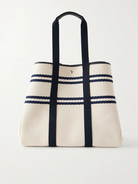  Rue De Verneuil Rue De Verneuil - Traversée Cordage Large Webbing And Leather-trimmed Striped Canvas Tote - White 