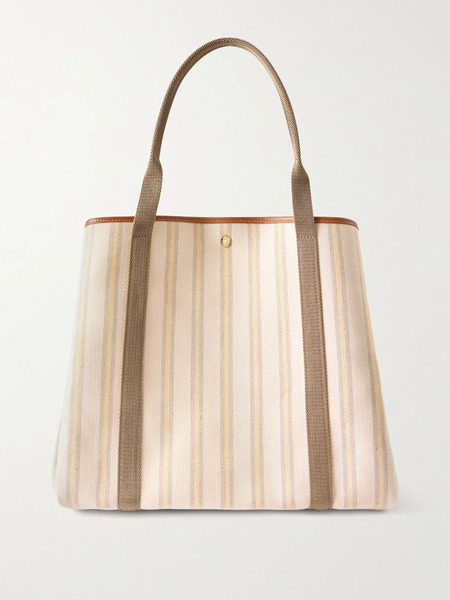  Rue De Verneuil Rue De Verneuil - Traversée Glacier Large Webbing And Leather-trimmed Striped Canvas Tote - Beige 