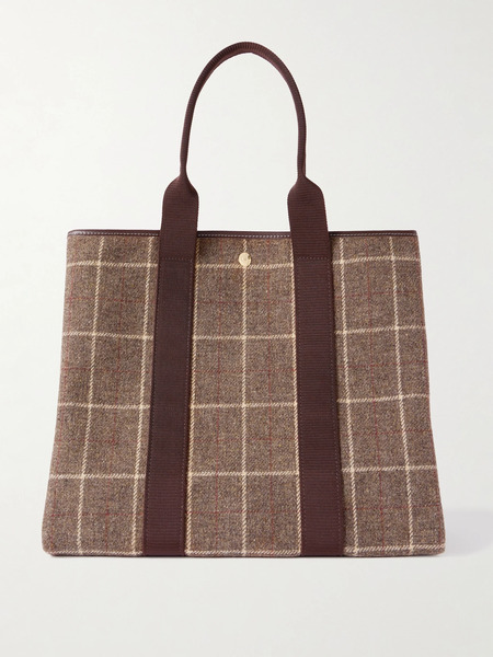  Rue De Verneuil Rue De Verneuil - Traversée Hunting Large Webbing And Leather-trimmed Checked Tweed Tote - Brown 