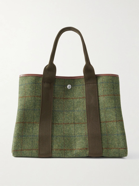  Rue De Verneuil Rue De Verneuil - Traversée Hunting Medium Webbing And Leather-trimmed Checked Wool-felt Tote - Army Green 
