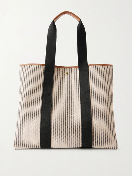  Rue De Verneuil Rue De Verneuil - Traversée Large Anchor Striped Webbing And Leather-trimmed Canvas Tote - Beige 