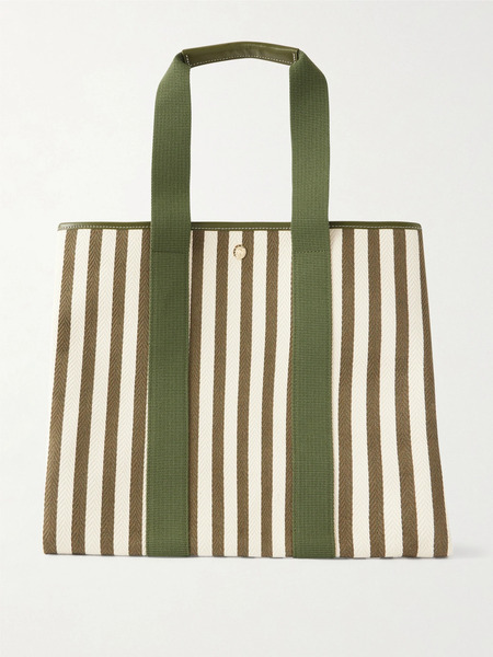  Rue De Verneuil Rue De Verneuil - Traversée Large Palais Royale Webbing And Leather-trimmed Striped Canvas Tote - Army Green 