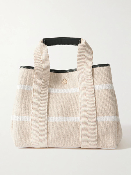  Rue De Verneuil Rue De Verneuil - Traversée Medium Club Leather And Webbing-trimmed Striped Canvas Tote - Beige 