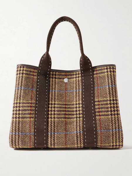 Rue De Verneuil Rue De Verneuil - Traversée Medium Leather And Webbing-trimmed Checked Wool-blend Tote - Light Brown 