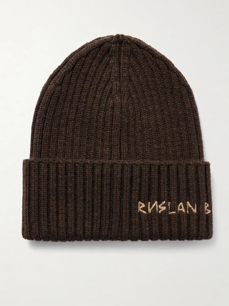  Ruslan Baginskiy Ruslan Baginskiy - Embroidered Ribbed Merino Wool Beanie - Chocolate 