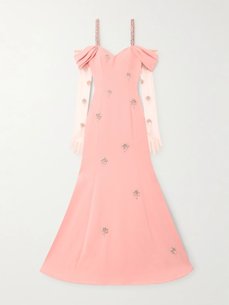  Sabina Bilenko Sabina Bilenko - Cold-shoulder Embellished Crepe And Tulle Gown And Gloves Set - Blush 