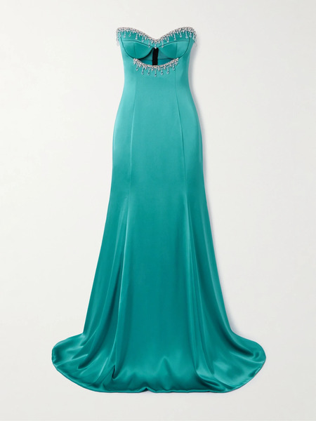  Sabina Bilenko Sabina Bilenko - Strapless Cutout Crystal-embellished Satin Gown - Emerald 
