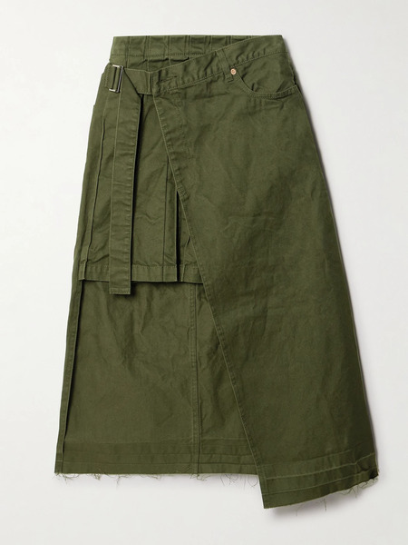  Sacai Sacai - Asymmetric Pleated Denim Wrap Skirt - Green 