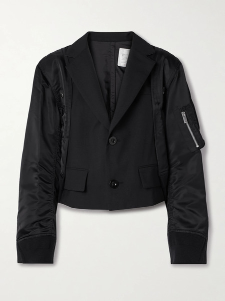  Sacai Sacai - Cropped Paneled Canvas And Shell Jacket - Black 