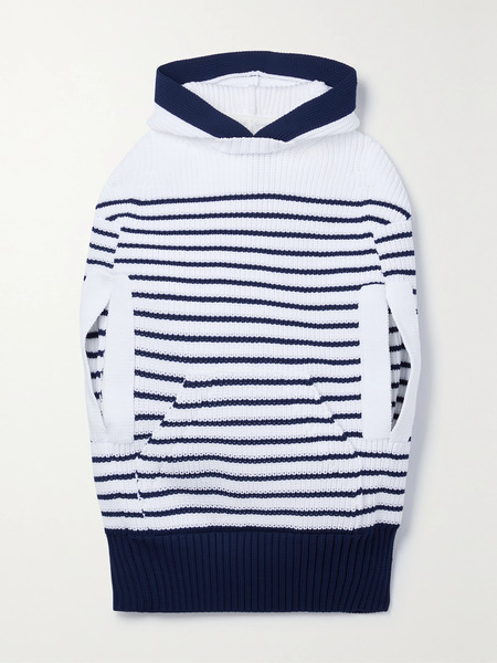  Sacai Sacai - Hooded Striped Ribbed-knit Cape - Off-white 