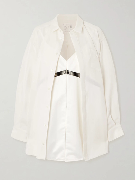  Sacai Sacai - Layered Embroidered Silk And Cotton-blend Mini Dress - Off-white 