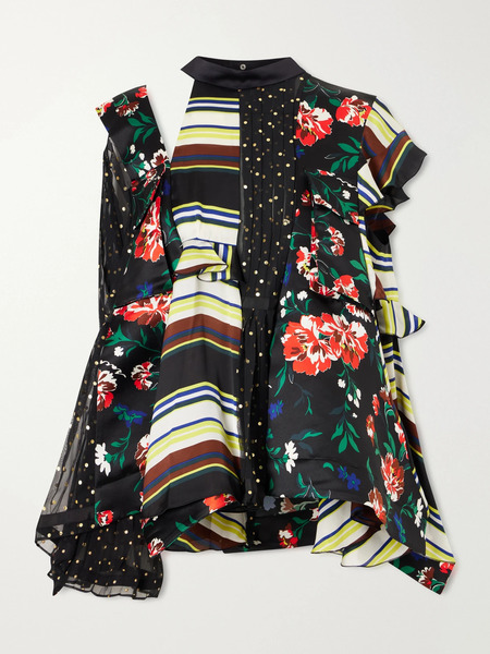  Sacai Sacai - Pattern Mix Printed Ruffled Blouse - Black 