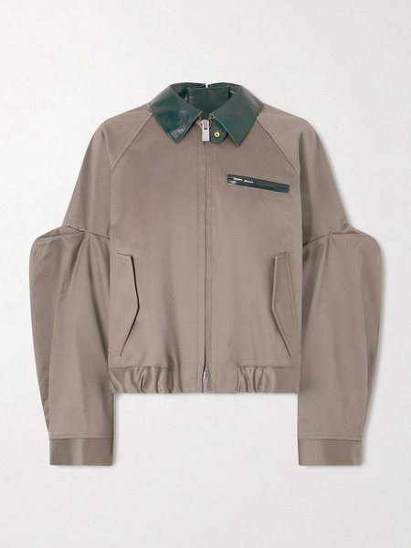  Sacai Sacai - Pleated Leather-trimmed Cotton-twill Jacket - Brown 