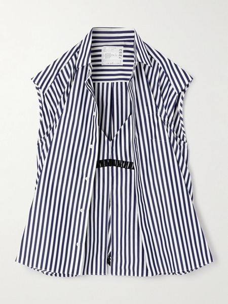  Sacai Sacai - Striped Layered Embroidered Cotton-blend Shirt - Blue 