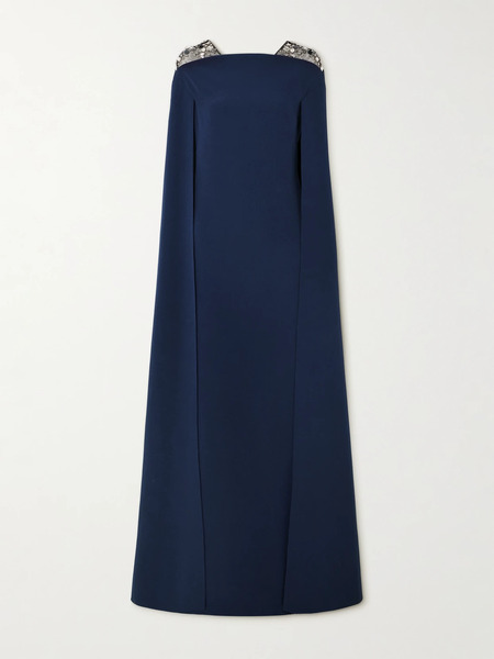  Safiyaa Safiyaa - Aleyna Cape-effect Embellished Tulle-trimmed Crepe Gown - Navy 