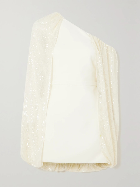  Safiyaa Safiyaa - Janie One-shoulder Crepe And Sequined Tulle Mini Dress - White 