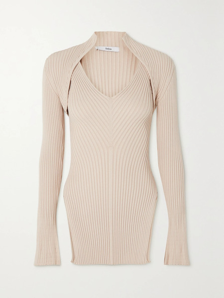  Safiyaa Safiyaa - Nouvel Ribbed-knit Sweater And Tank Set - Blush 